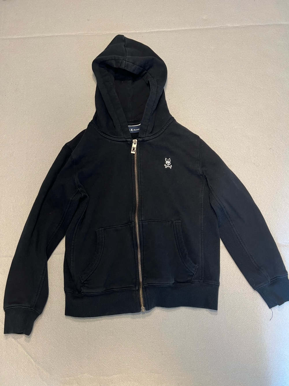 Psycho Bunny Kids Black Full Zip Fleece Hoodie Logo Pockets Size S 7-8